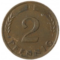 Монета Германия 2 пфеннига 1958 D