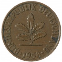 Монета Германия 2 пфеннига 1958 D