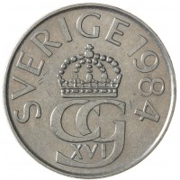 Монета Швеция 5 крон 1984