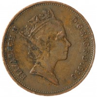 Монета Великобритания 2 пенса 1990