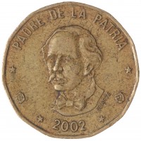 Монета Доминиканская республика 1 песо 2002