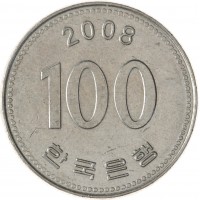 Южная Корея 100 вон 2008