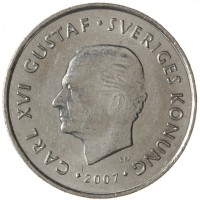Монета Швеция 1 крона 2007