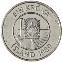 Монета Исландия 1 крона 1989