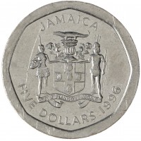 Монета Ямайка 5 долларов 1996