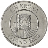 Монета Исландия 1 крона 2003