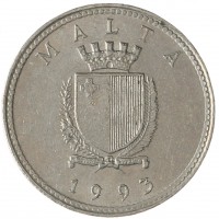 Монета Мальта 2 цента 1993