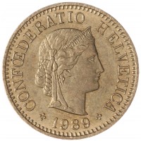Монета Швейцария 5 раппенов 1989