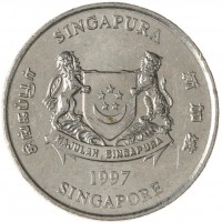 Монета Сингапур 20 центов 1997