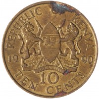 Монета Кения 10 центов 1990