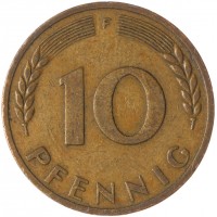 Монета Германия 10 пфеннигов 1950 F