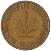 Монета Германия 10 пфеннигов 1950 F