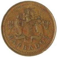 Монета Барбадос 5 центов 1996