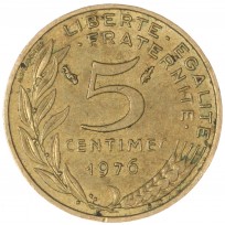 Монета Франция 5 сантимов 1976