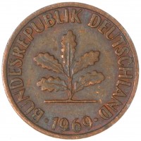 Монета Германия 1 пфенниг 1969 G