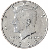 Монета США 50 центов 1993 Kennedy Half Dollar D