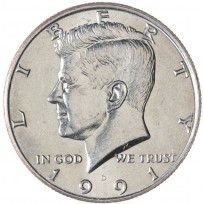 Монета США 50 центов 1991 Kennedy Half Dollar D