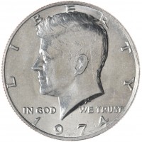 США 50 центов 1974 Kennedy Half Dollar без обозначения двора