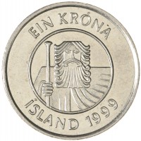 Монета Исландия 1 крона 1999