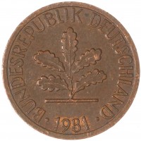 Монета Германия 1 пфенниг 1981 J