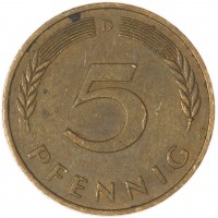 Монета Германия 5 пфеннигов 1981 D