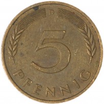 Монета Германия 5 пфеннигов 1981 D