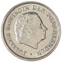 Монета Нидерланды 10 центов 1968