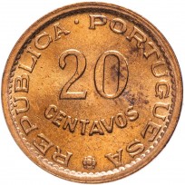 Монета Мозамбик 20 сентаво 1973