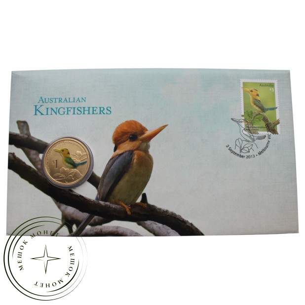 Тувалу 1 доллар 2013 Желтоклювый зимородок (Австралийские Водяные Птицы) в буклете