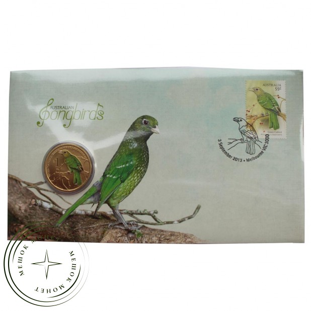 Тувалу 1 доллар 2013 Зелёная птица-кошка (Австралийские Водяные Птицы) в буклете