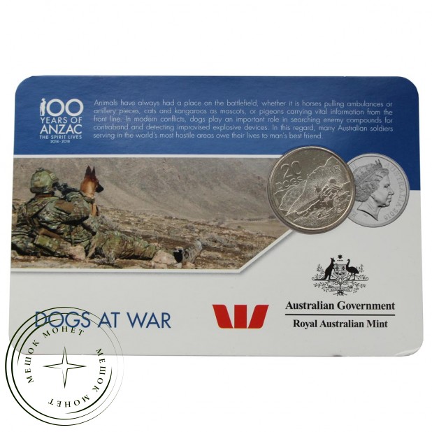 Австралия 20 центов 2016 Собаки на войне (От АНЗАК до Афганистана)