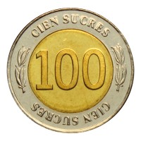 Монета Эквадор 100 сукре 1997 70 лет Центробанку