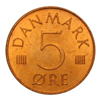 Монета Дания 5 эре 1973