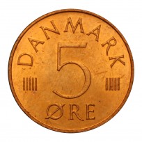 Монета Дания 5 эре 1973