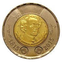 Канада 2 доллара 2015 200 лет со дня рождения Джона Макдональда