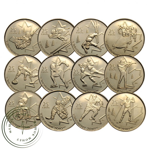 Канада Набор 25 центов 2007-2009 Олимпийские игры в Ванкувере (12 монет)