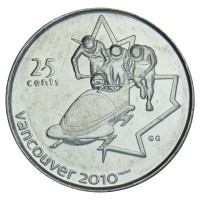 Монета Канада 25 центов 2008 Бобслей