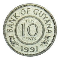 Монета Гайана 10 центов 1991