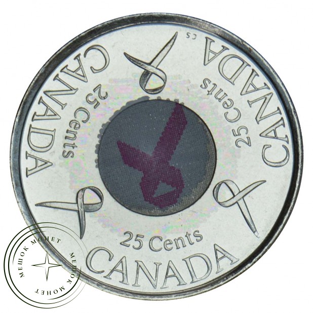 Канада 25 центов 2006 Розовая ленточка - Борьба с раком молочной железы