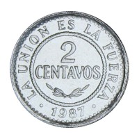 Монета Боливия 2 сентаво 1987
