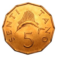 Монета Танзания 5 центов 1976