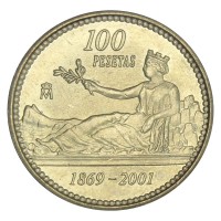 Монета Испания 100 песет 2001 132 года песете