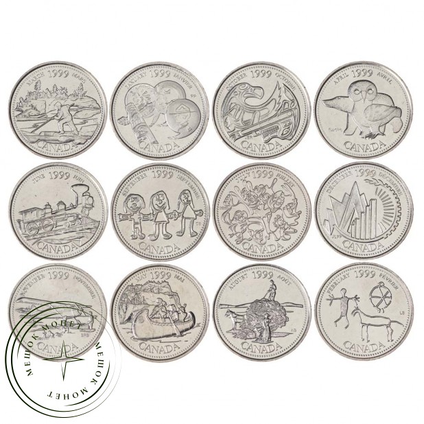 Набор монет 25 центов 1999 Канада 12 Месяцев Миллениум (12 штук)
