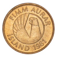 Монета Исландия 5 эйре 1981