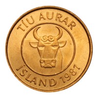 Монета Исландия 10 эйре 1981