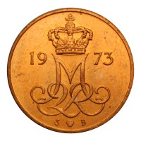 Монета Дания 5 эре 1973