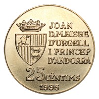 Монета Андорра 25 сантимов 1995 50 лет Продовольственной программе (ФАО)