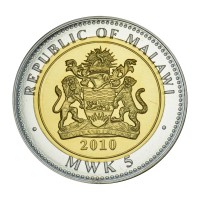 Монета Малави 5 квача 2010 Африканские цихлиды