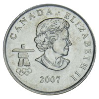 Монета Канада 25 центов 2007 Горные лыжи