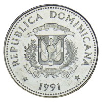 Монета Доминикана 25 сентаво 1991